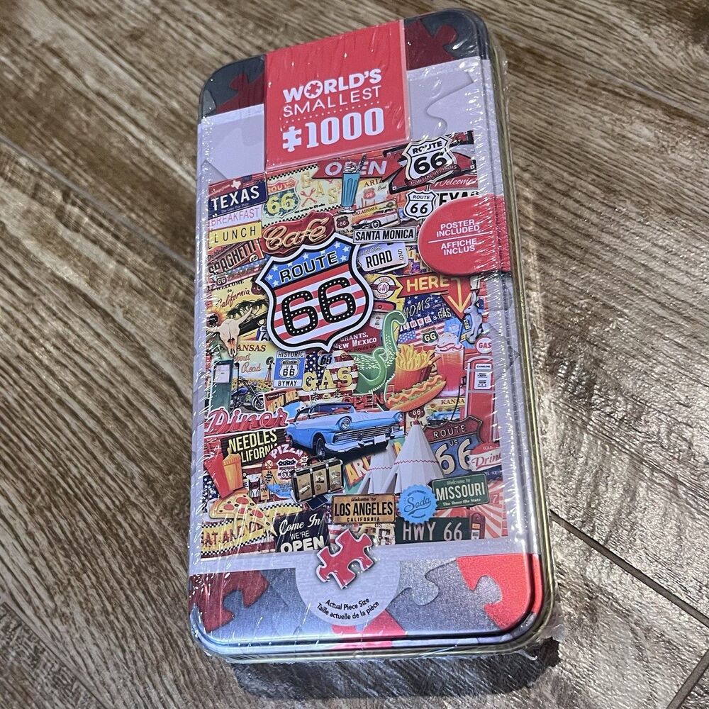 NEW World's Smallest 1000 Piece Puzzle Route 66 Aluminum Box Sealed
